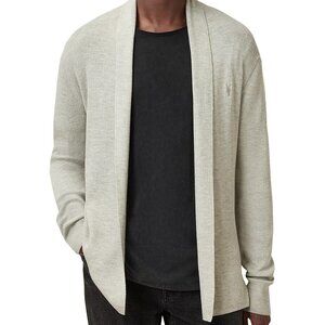 AllSaints Merino Wool Open Front Shawl Collar Ramskull Mode Cardigan